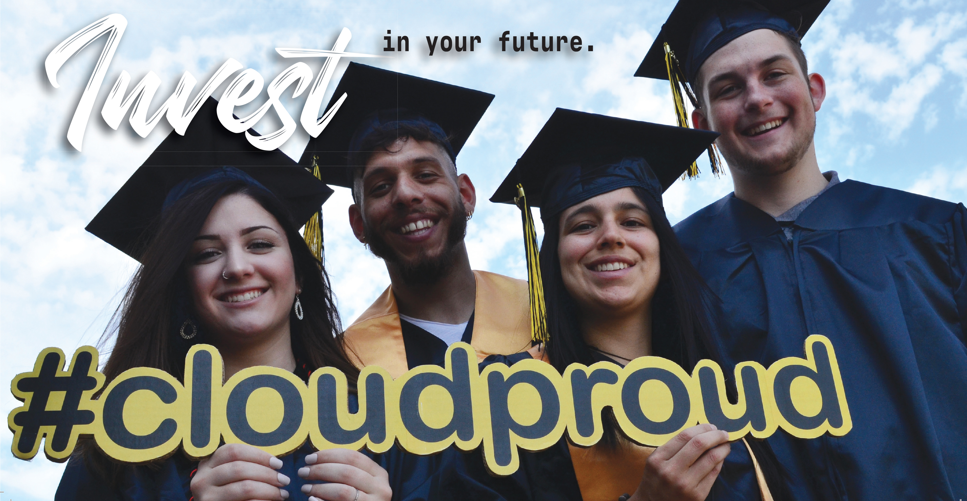 Graduates holding a #cloudproud sign